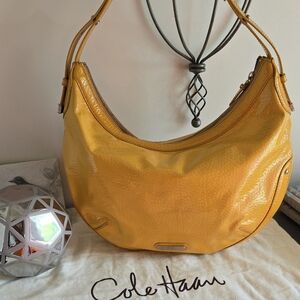 Cole Haan Patent Leather Yellow Shoulder Bag/w Dust Bag